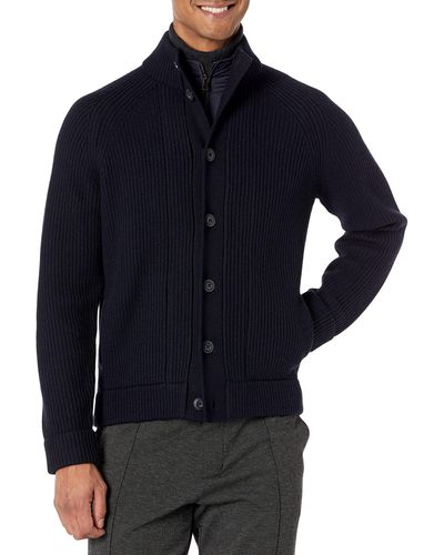 Vince Ribbed Sweater Jacket - Blue