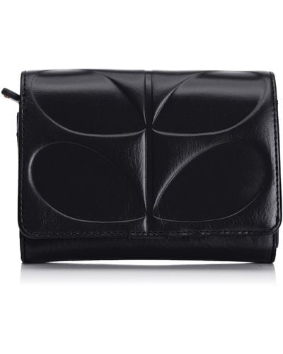 Orla Kiely Embossed Stem Leather Medium Folded Purse,black,one Size