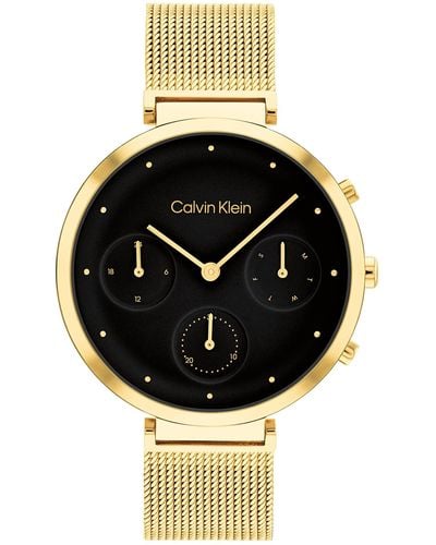 Calvin Klein Quartz 25200287 Ionic Plated Thin Gold Steel And Mesh Bracelet Watch - Black