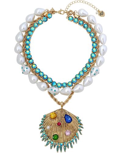 Betsey Johnson Shell Pendant Layered Necklace Set - Blue