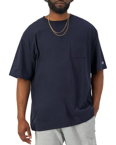 Champion , Classic Pocket Ringspun Cotton Tee, Soft T-shirt Tall, Navy, 5x-large Big - Blue