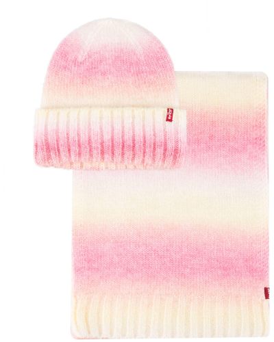 Levi's Cuffed Beanie And Scarf Set - Pink