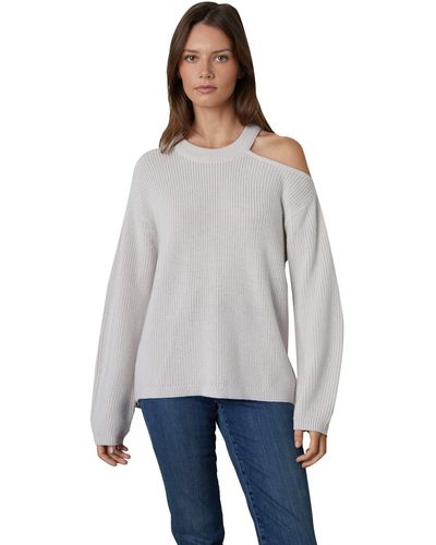 Velvet By Graham & Spencer Womens Elise Engineered Stitches Asymmetrical Cut-out Pullover Sweater - Gray