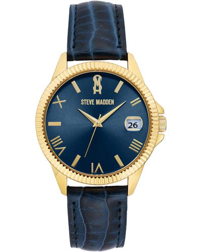 Steve Madden Date Function Croco-grain Strap Watch - Blue