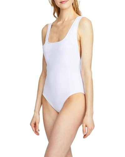 Rachel Roy Standard Swim One Piece With Fabric Covered Back Shoulder Straps - White