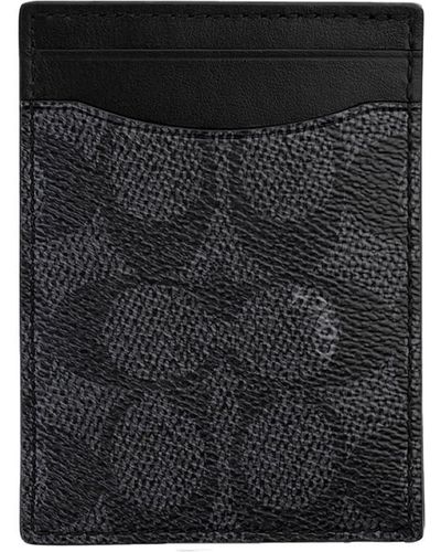 COACH Money Clip Card Case In Signature Charcoal One Size - Black