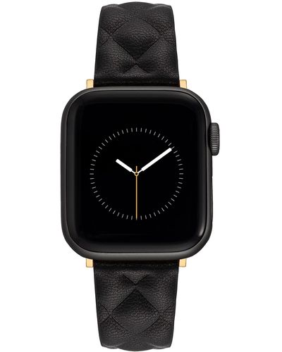 Anne Klein Quilt Patterned Leather Band For Apple Watch Secure - Black