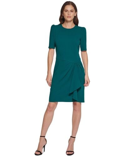DKNY Scuba Crepe Short Sleeve Sheath Dress - Green