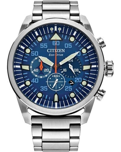 Citizen Eco-drive Weekender Avion Chronograph Field Watch In Stainless Steel - Blue