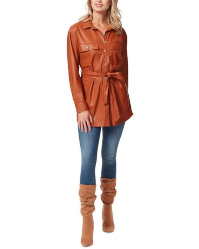 Jessica Simpson Paula Belted Long Sleeve Shacket - Red