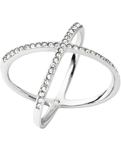 Michael Kors Stainless Steel And Pavé Crystal X Ring For - Metallic