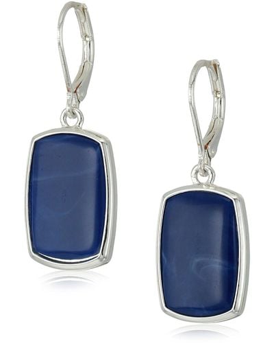 Nine West Silvertone And Denim Large Drop Earrings - Blue