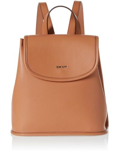 DKNY Brook Faux Leather Large Flap Backpack - Metallic