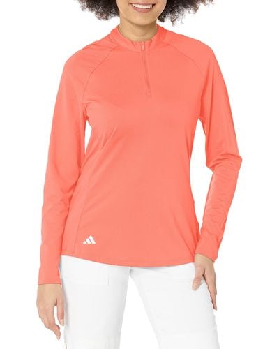 adidas Standard Quarter Zip Long Sleever Golf Polo Shirt - Pink