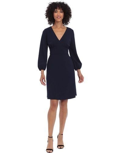 Donna Morgan Size Long Sleeve V-neck Dress - Blue