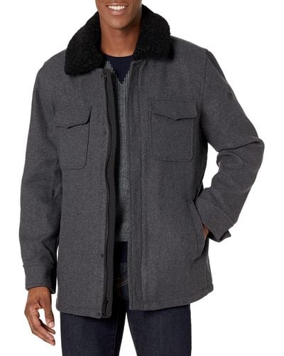 Vince Camuto Mens Sherpa Trim Field Jacket Wool Blend Coat - Gray