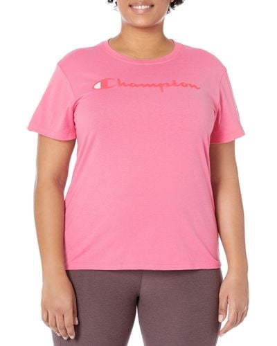 Champion , Classic Cotton-blend, Crewneck Tee, Jersey T-shirt, Script Logo, Pink Ribbon-y08113, Small