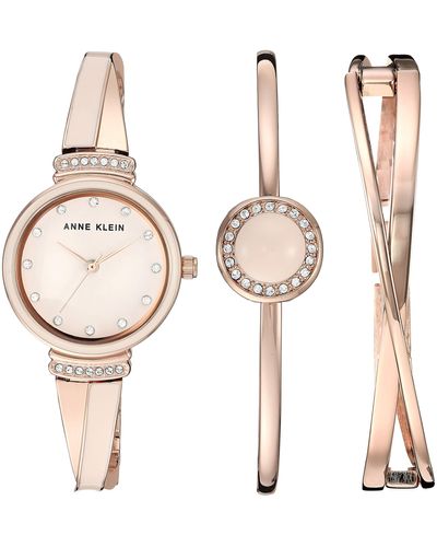 Anne Klein Ak/3292lpst Premium Crystal Accented Rose Gold-tone And Blush Pink Watch And Bangle Set - Metallic