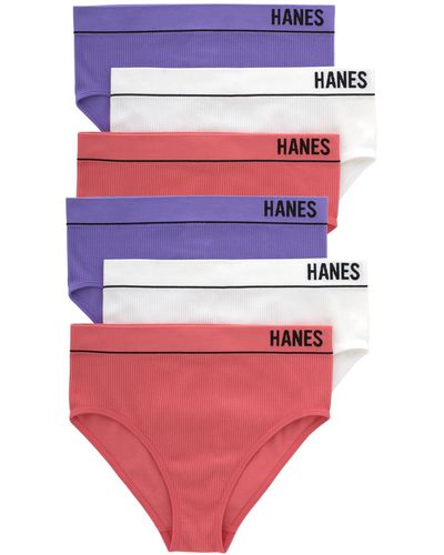 Hanes Originals Seamless Stretchy Ribbed Hi-leg Bikini Panties Pack - Red