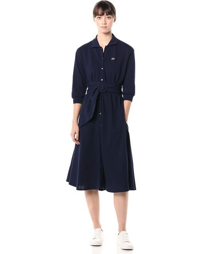 Lacoste S Long Sleeve Belted Supple Pique Belted Shirt Dress Casual Dress - Blue