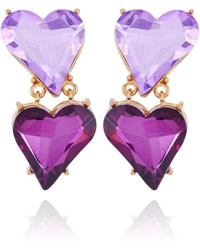 Guess Goldtone Linear Purple Heart Drop Clip Earrings