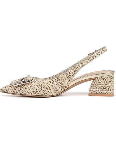 Franco Sarto S Racer Slingback Low Block Heel Pointed Toe Pump Multi Natural Raffia Fabric 9.5 M - Metallic