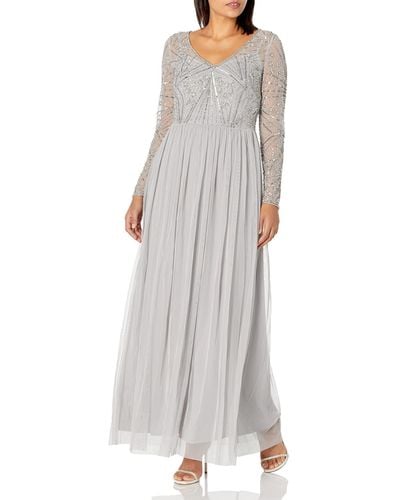Adrianna Papell Long Sleeve Gown With Beaded Bodice - Multicolor