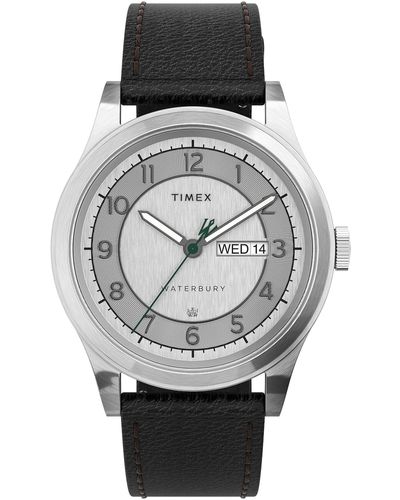 Timex 39 Mm Waterbury Traditional Day-date Stainless Steel Case Silver/silver/black One Size - Metallic