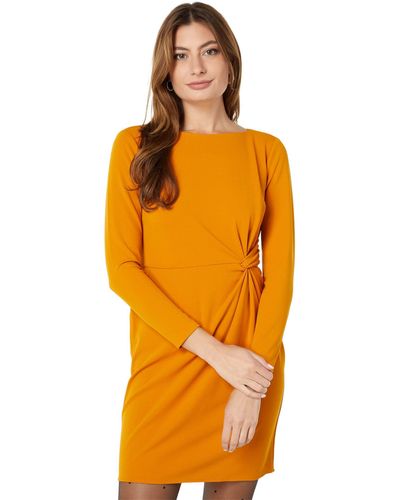 Donna Morgan Petite Crepe Dress With Twist Detail At Side Waist - Orange