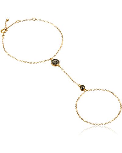 Satya Jewelry Sun Pendant Pyrite Hand Chain - Metallic