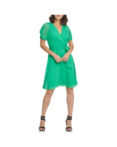 DKNY Knot Sleeve Fit And Flare Dress - Green