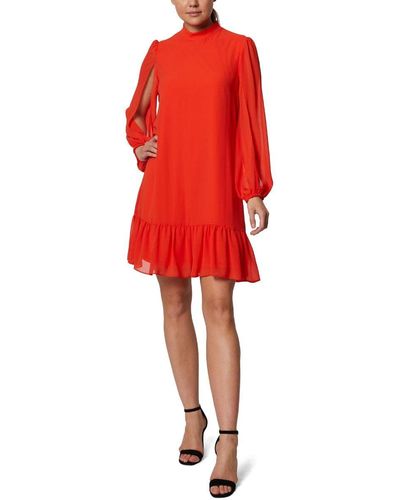 Laundry by Shelli Segal Long Split Sleeve Mini Dress With Ruffle Hem - Red