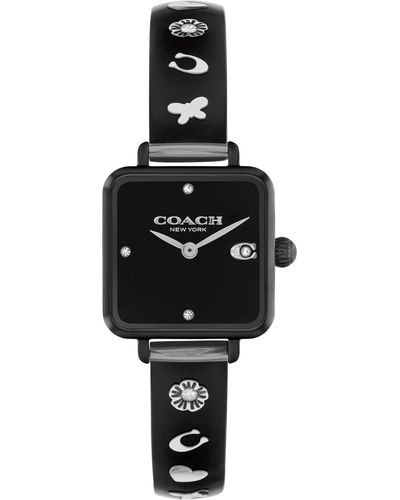 COACH Stainless Steel Square Bangle With Crystals - Petite - Adjustable - Water Resistant 3 Atm/30 Meters - Premium Fashion Timepiece - Black