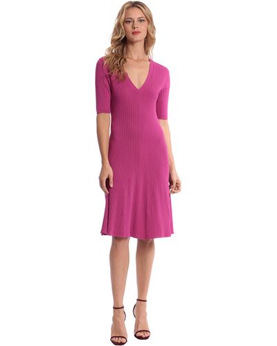 Donna Morgan V-neck Rib Knit Dress - Pink