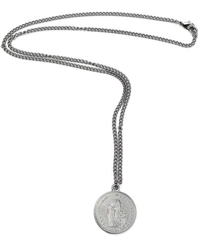 Ben-Amun Antique Silver Look Coin Pendant Necklace Made In New York - White
