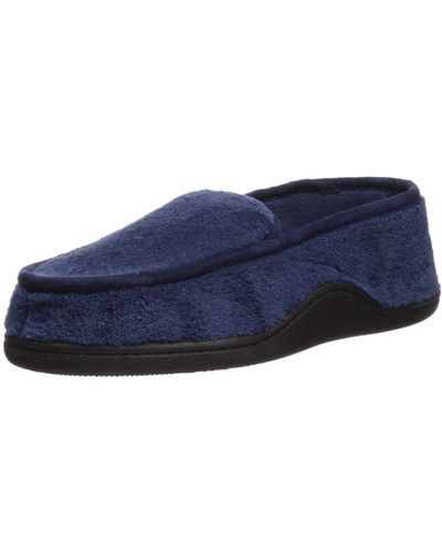 Isotoner Terry Moccasin Slipper With Memory Foam For Indoor/outdoor Comfort - Blue