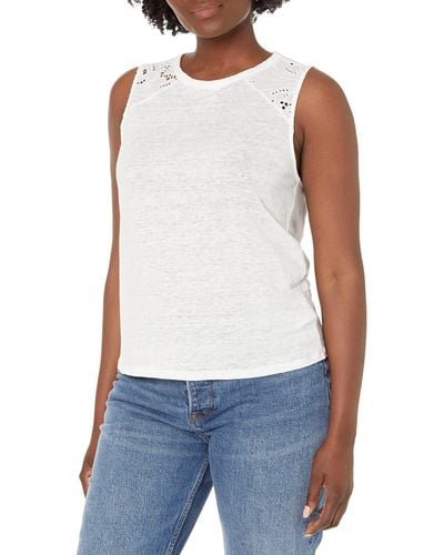 PAIGE Womens Grazia Tank Muscle Linen Eyelet Crochet At The Shoulder In White Shirt