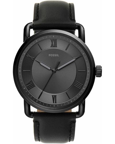 Fossil Copeland Quartz Stainless Steel And Leather Three-hand Watch - Black