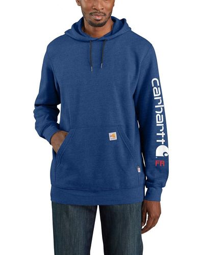 Carhartt Big & Tall Flame Resistant Force Loose Fit Midweight Hooded Logo Graphic Hoodie - Blue