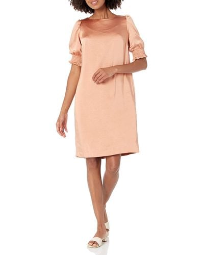 Anne Klein Smocked Short Sleeve Dress - Natural