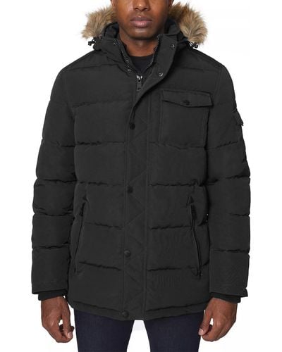 Nautica Quilted Parka Jacket Removable Faux Fur Hood - Black