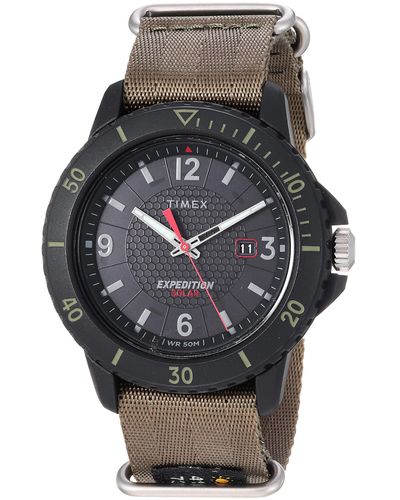 Timex Tw4b14500 Expedition Gallatin Solar Green/black Nylon Slip-thru Strap Watch - Gray