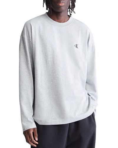 Calvin Klein Relaxed Fit Archive Logo Crewneck Long Sleeve Tee - Gray