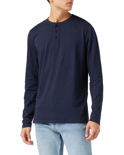 FIND Afm-026 Solid Button Down Long Sleeve Mens T Shirts - Blue