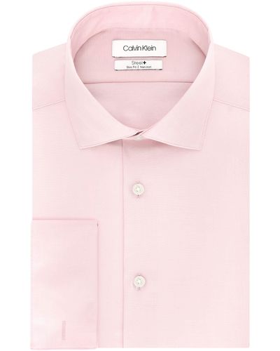 Calvin Klein Dress Shirt Slim Fit Non Iron Solid French Cuff - Pink