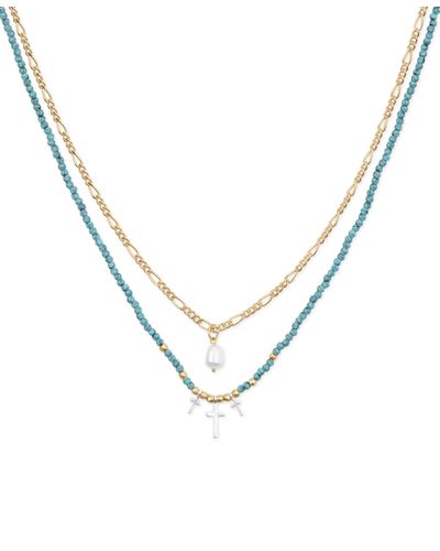 Lucky Brand Turquoise Cross Charm Layer Necklace - Metallic