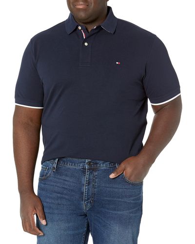 Tommy Hilfiger Big & Tall Short Sleeve Cotton Pique Flag Graphic Polo Shirt In Regular Fit - Blue