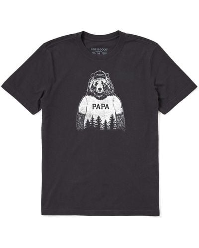 Life Is Good. Papa Bear Crusher Shirt-crewneck Father's Day Cotton Graphic Tee - Black
