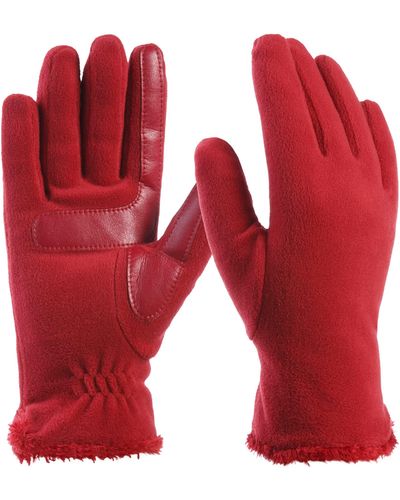 Isotoner Recycled Stretch Fleece Gloves With Microluxe And Smart Touch Technology - Red