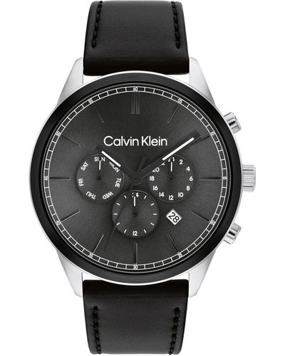 Calvin Klein , Ck Infinite Multi-function Watch With Sunray Dial, Water Resistant, Black Leather Strap,
